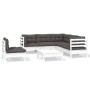 Set Divani da Giardino 6 pz con Cuscini Bianchi Legno di Pino