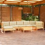 Set Divani da Giardino 8 pz con Cuscini Crema in Massello di Pino