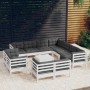 Set Divani da Giardino 12 pz con Cuscini Bianchi Legno di Pino