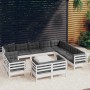 Set Divani da Giardino 13 pz con Cuscini Bianchi Legno di Pino