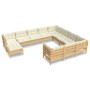 Set Divani da Giardino 11 pz con Cuscini Crema Massello di Pino