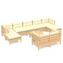 Set Divani da Giardino 10 pz con Cuscini Crema Massello di Pino