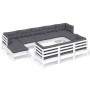 Set Divani da Giardino 11 pz con Cuscini Bianchi Legno di Pino