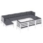 Set Divani da Giardino 11 pz con Cuscini Bianchi Legno di Pino