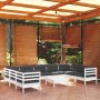 Set Divani da Giardino 10 pz con Cuscini Bianchi Legno di Pino