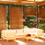 Set Divani da Giardino 8 pz con Cuscini Crema in Massello di Pino