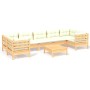 Set Divani da Giardino 8 pz con Cuscini Crema in Massello di Pino