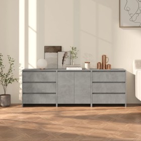 Credenze 3 pz Grigio Cemento in Legno Multistrato