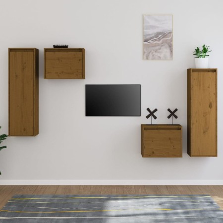 Mobili Porta TV 4 pz Miele in Legno Massello di Pino