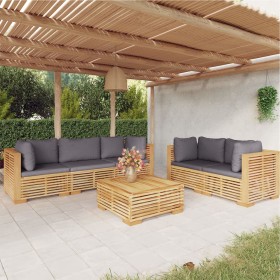 Set Divani da Giardino 6 pz con Cuscini Legno Massello di Teak