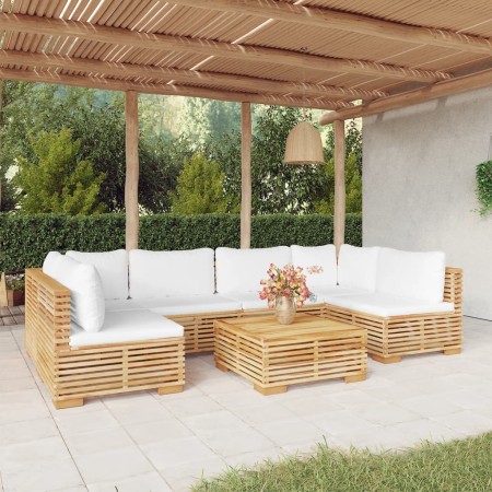 Set Divani da Giardino 7 pz con Cuscini Legno Massello di Teak