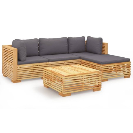 Set Divani da Giardino 5 pz con Cuscini Legno Massello di Teak