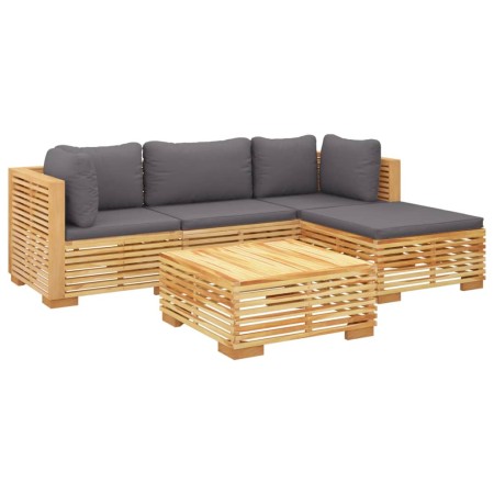 Set Divani da Giardino 5 pz con Cuscini Legno Massello di Teak