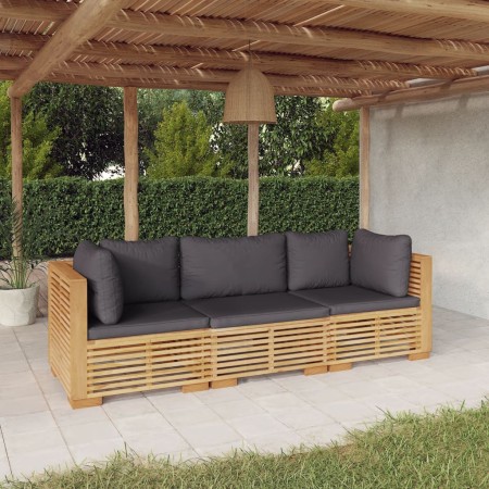 Set Divani da Giardino 3 pz con Cuscini Legno Massello di Teak