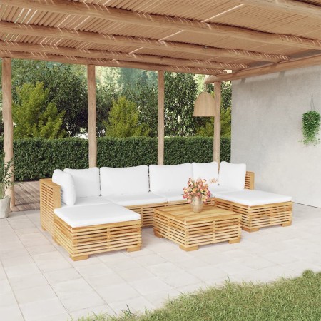 Set Divani da Giardino 7 pz con Cuscini Legno Massello di Teak