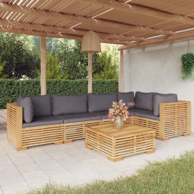 Set Divani da Giardino 6 pz con Cuscini Legno Massello di Teak