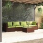 Set Divani da Giardino 5 pz con Cuscini in Polyrattan Marrone