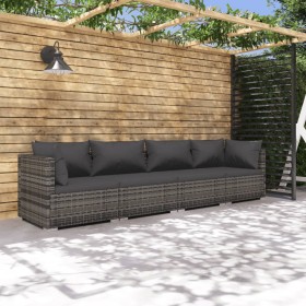 Set Divani da Giardino 4 pz con Cuscini in Polyrattan Grigio