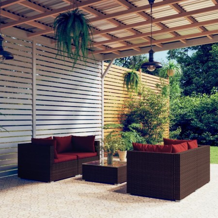 Set Divani da Giardino 5 pz con Cuscini in Polyrattan Marrone