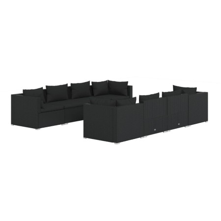 Set Divani da Giardino 9 pz con Cuscini in Polyrattan Nero