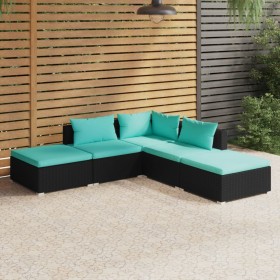 Set Divani da Giardino 5 pz con Cuscini in Polyrattan Nero