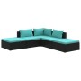 Set Divani da Giardino 5 pz con Cuscini in Polyrattan Nero