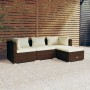 Set Divani da Giardino 4 pz con Cuscini in Polyrattan Marrone