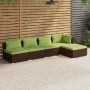 Set Divani da Giardino 5 pz con Cuscini in Polyrattan Marrone