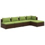 Set Divani da Giardino 5 pz con Cuscini in Polyrattan Marrone