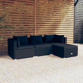 Set Divani da Giardino 4 pz con Cuscini in Polyrattan Nero