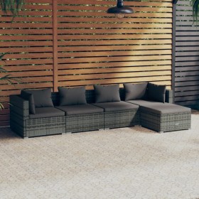 Set Divani da Giardino 5 pz con Cuscini in Polyrattan Grigio