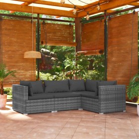 Set Divani da Giardino 4 pz con Cuscini in Polyrattan Grigio