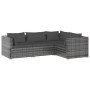 Set Divani da Giardino 4 pz con Cuscini in Polyrattan Grigio