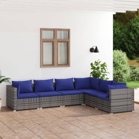 Set Divani da Giardino 6 pz con Cuscini in Polyrattan Grigio