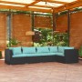 Set Divani da Giardino 5 pz con Cuscini in Polyrattan Nero