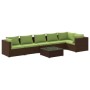 Set Divani da Giardino 7 pz con Cuscini in Polyrattan Marrone