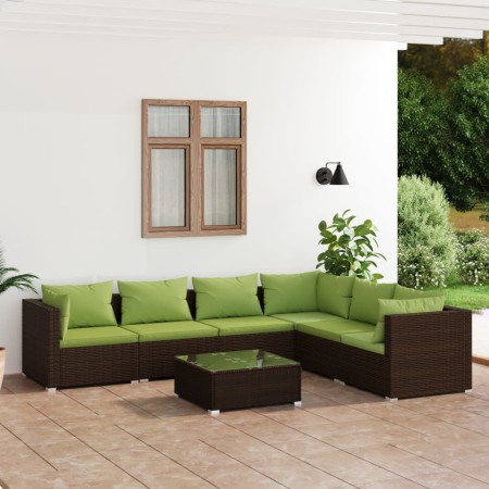 Set Divani da Giardino 7 pz con Cuscini in Polyrattan Marrone