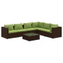 Set Divani da Giardino 7 pz con Cuscini in Polyrattan Marrone