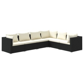 Set Divani da Giardino 6 pz con Cuscini in Polyrattan Nero