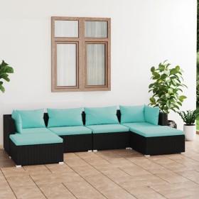 Set Divani da Giardino 6 pz con Cuscini in Polyrattan Nero