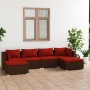 Set Divani da Giardino 6 pz con Cuscini in Polyrattan Marrone