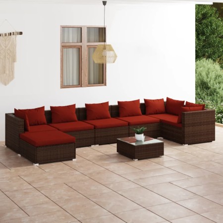 Set Divani da Giardino 8 pz con Cuscini in Polyrattan Marrone