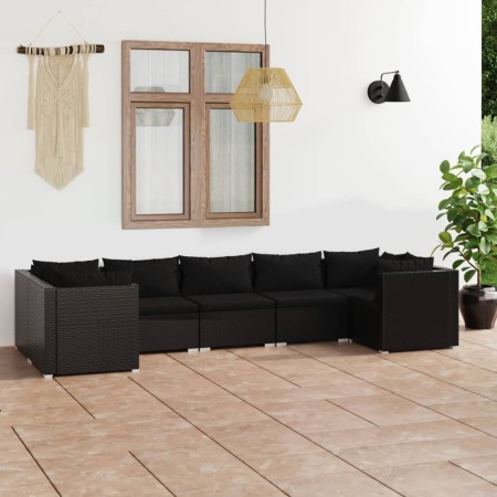 Set Divani da Giardino 7 pz con Cuscini in Polyrattan Nero