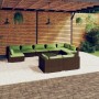 Set Divani da Giardino 10 pz con Cuscini in Polyrattan Marrone