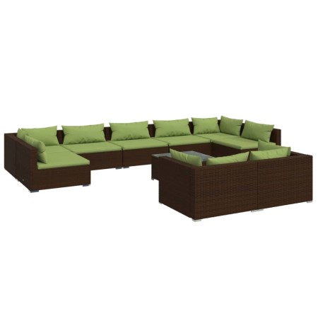 Set Divani da Giardino 10 pz con Cuscini in Polyrattan Marrone