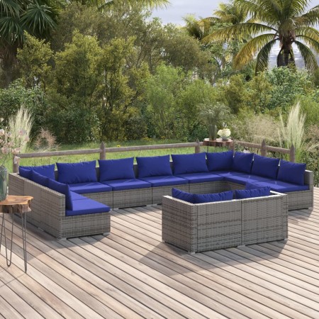 Set Divani da Giardino 12 pz con Cuscini in Polyrattan Grigio