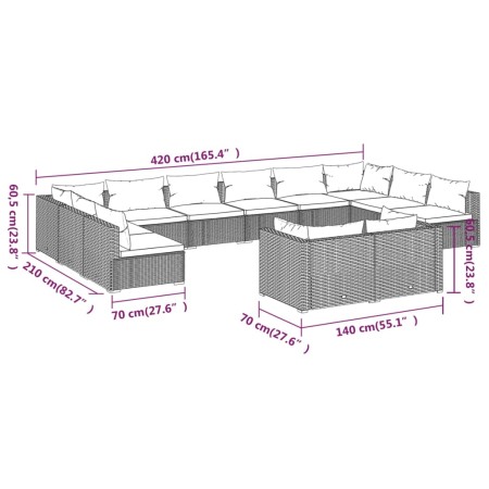 Set Divani da Giardino 12 pz con Cuscini in Polyrattan Grigio