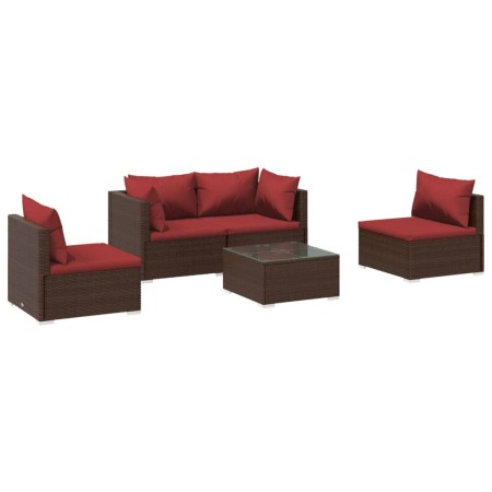 Set Divani da Giardino 5 pz con Cuscini in Polyrattan Marrone