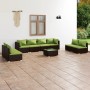 Set Divani da Giardino 9 pz con Cuscini in Polyrattan Marrone