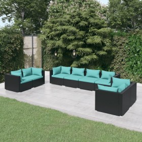 Set Divani da Giardino 8 pz con Cuscini in Polyrattan Nero